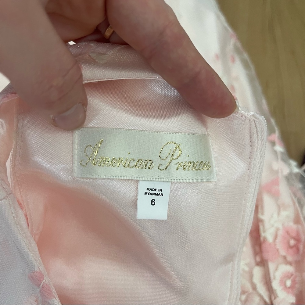 American Princess Toddler Pink Floral Embroidered Lace Pearls Formal Dress 6 - Picture 8 of 9